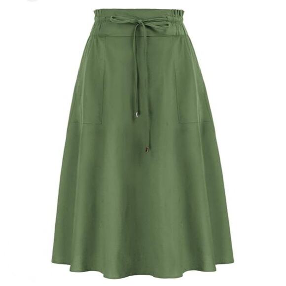 Kancy Kole sage green A-line midi skirt with pockets sz S - Picture 1 of 13